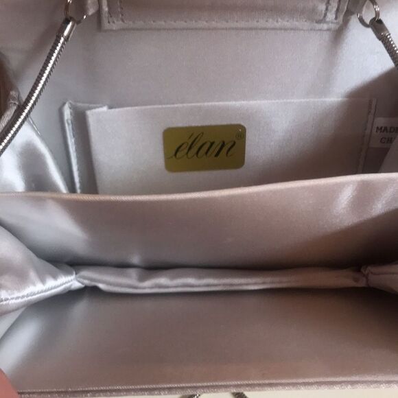 ELAN FORMAL RHINESTONE VINTAGE SILVER SATIN MINI BAG PURSE CHAIN WEDDING PARTY - Picture 7 of 8